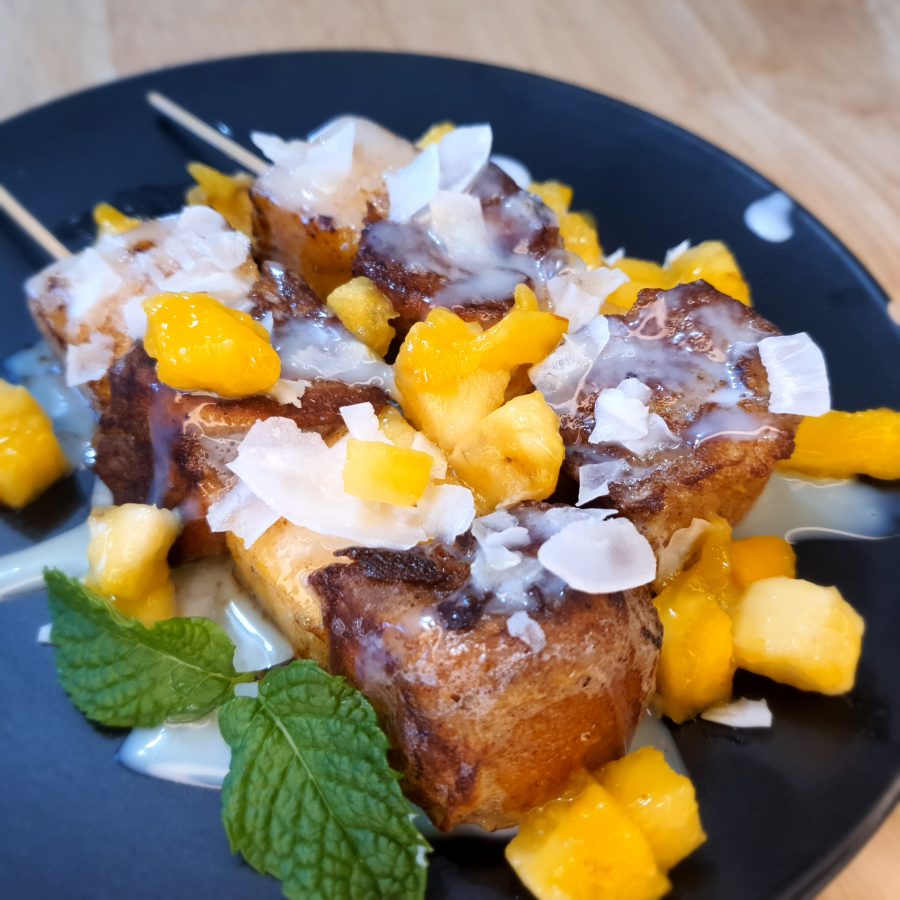 Tropical Hot Cross Bun French Toast Skewers