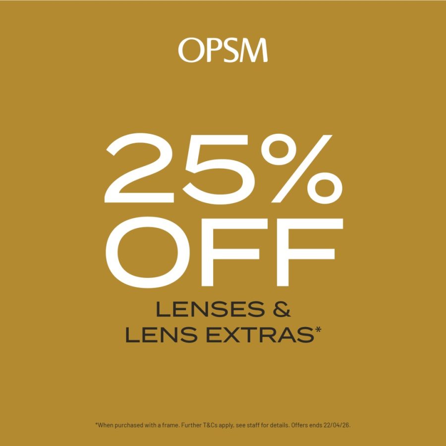 Enjoy 25% off lenses & lens extras at OPSM